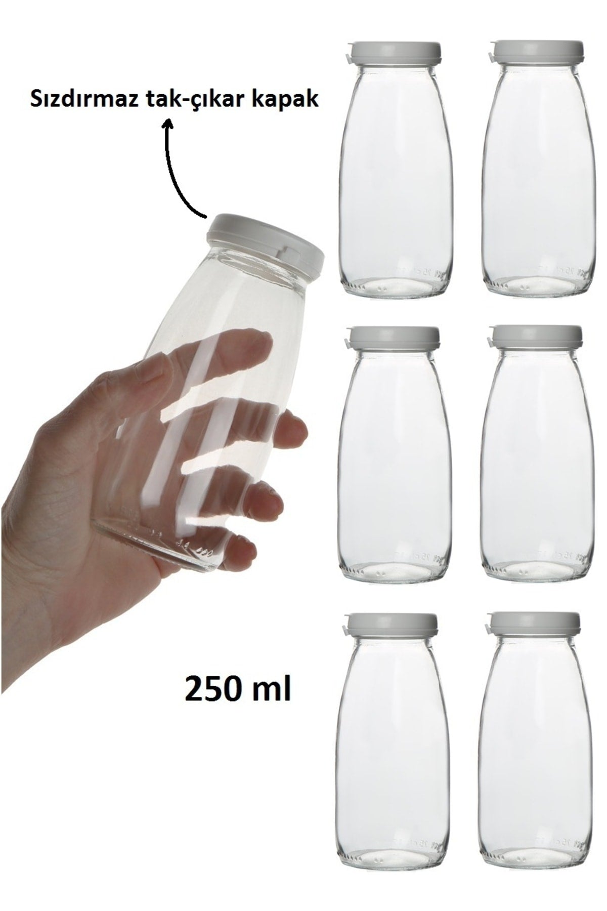 6 Pcs Transparent Glass Bottle Milk Buttermilk Lemonade Vinegar Beverage Bottle Multi-Purpose