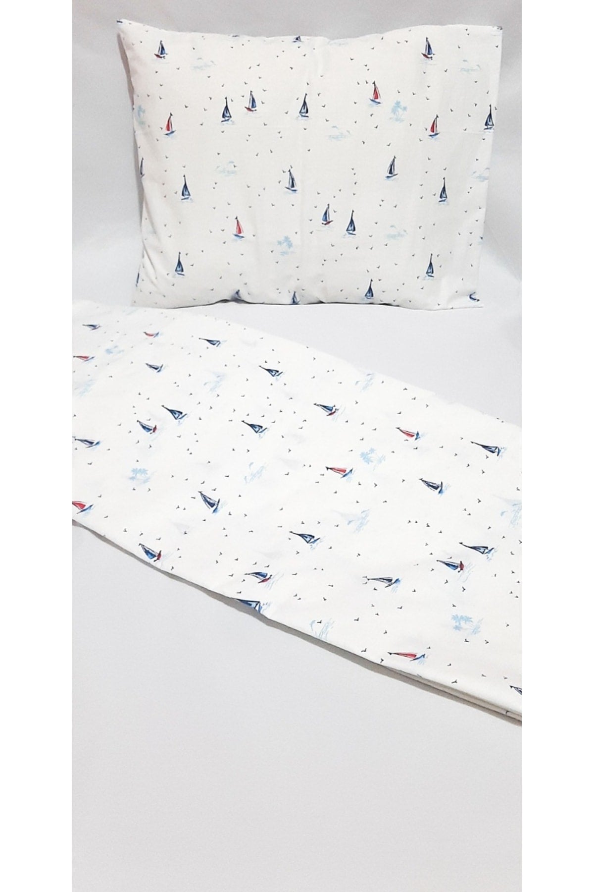 Park Crib Sailboat Pattern Baby Duvet Cover 80X120 Cm 35X45 Cm Pillowcase