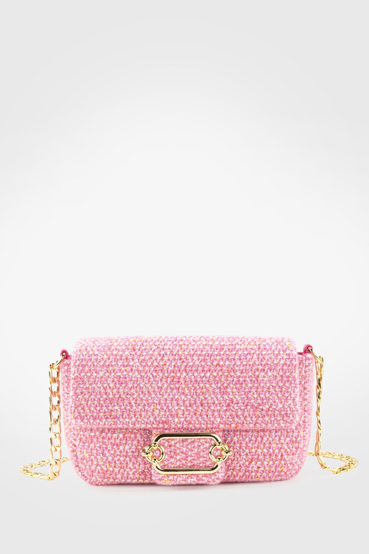Women'S Tweed Pink Chain Magnet Closure Crossbody Bag 225