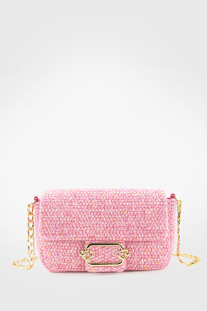 Women'S Tweed Pink Chain Magnet Closure Crossbody Bag 225