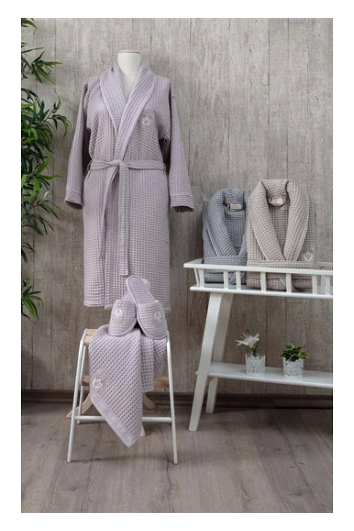 Embroidered Olga Standard 3 Piece Bathrobe Set Anthracite - Swordslife