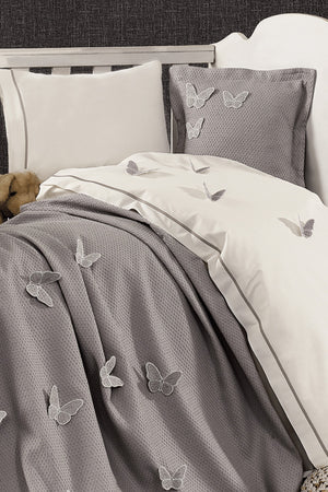 5 Pieces 100% Cotton 3D Butterfly Pattern Baby Duvet Cover Set Gray