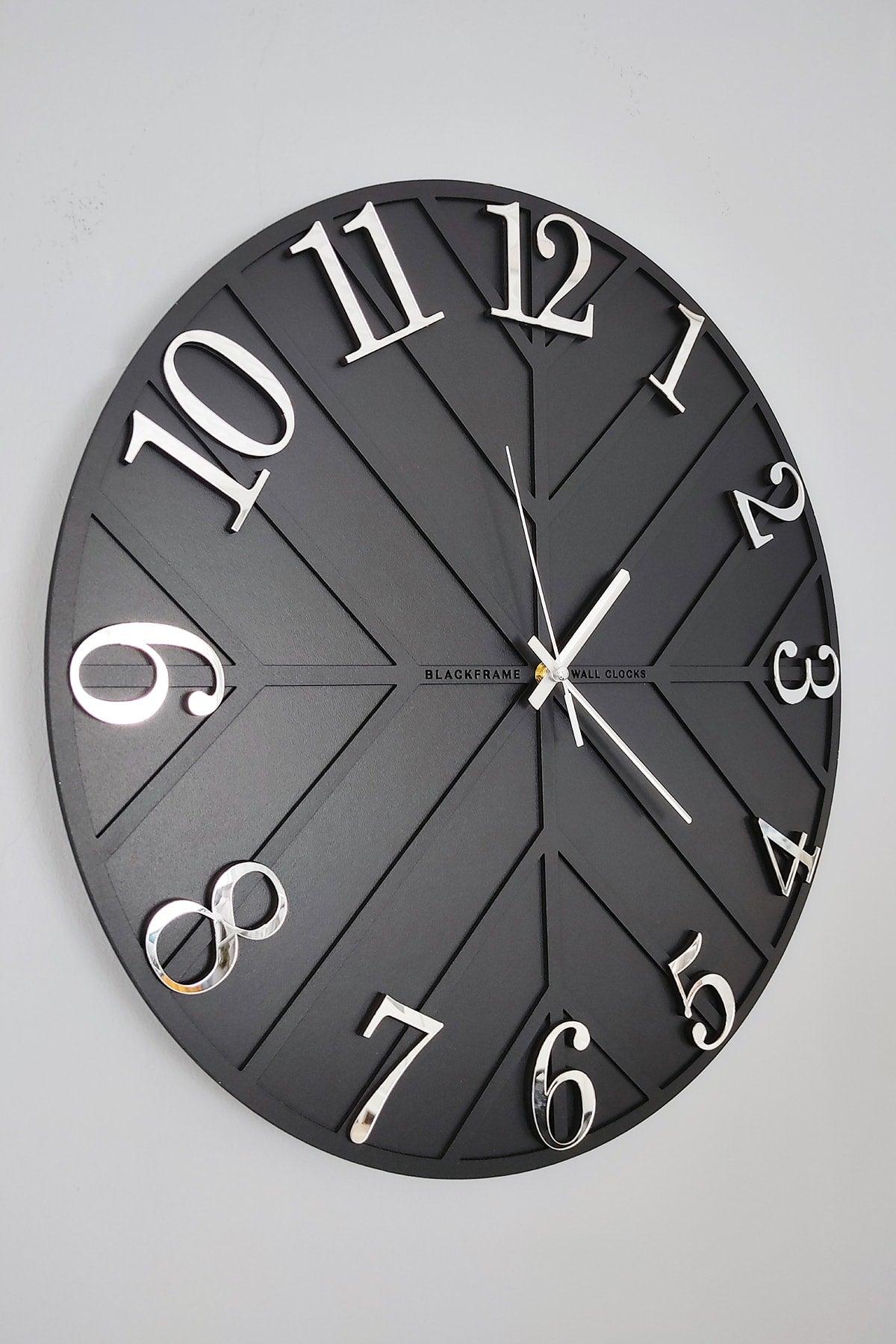 - Diagonal Lines - Black & Silver - 50cm Wall Clock - Swordslife