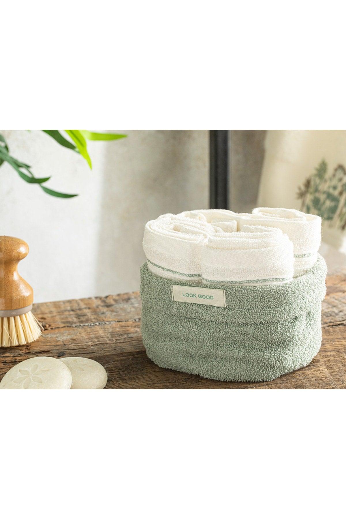 Quadro Cotton Towel Set of 4 30x40 Cm Water Green-ecru - Swordslife