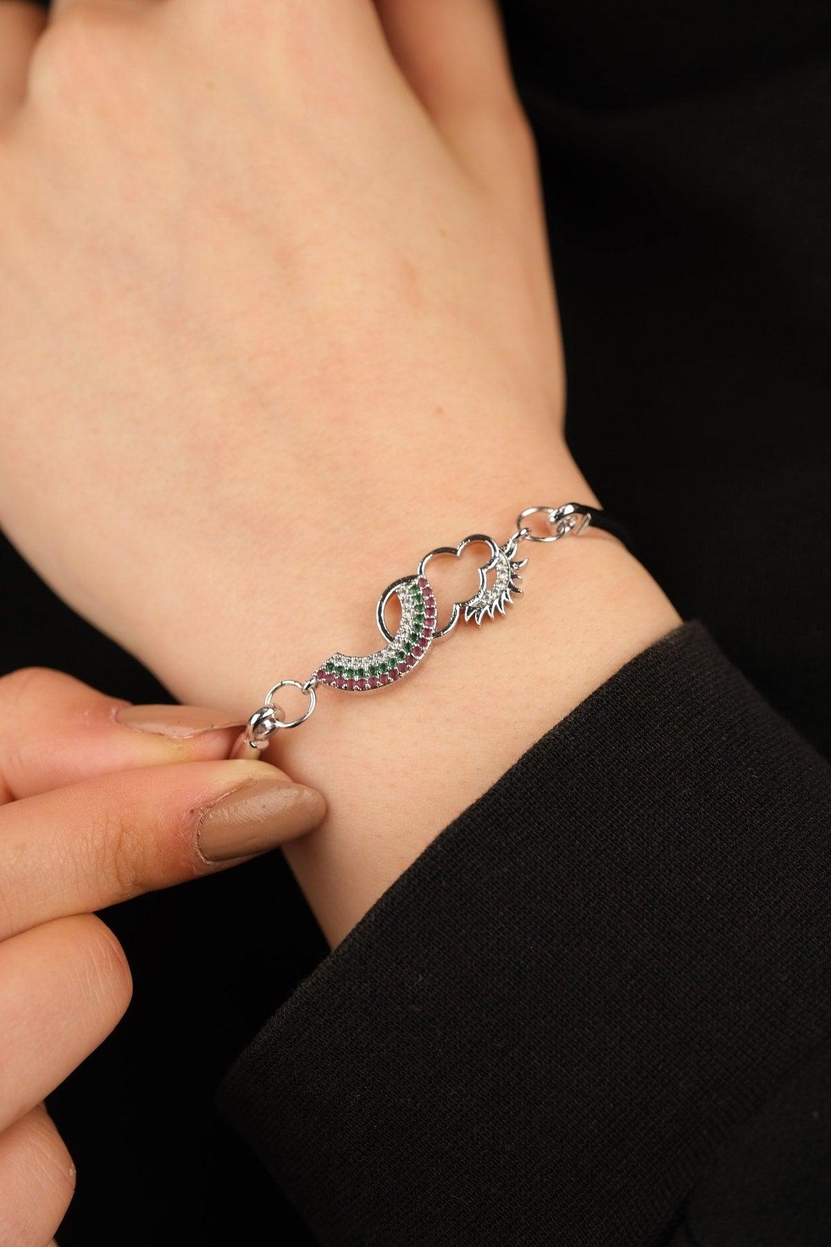 Silver Color Rainbow Cloud Sun Zircon Stone Bracelet - Swordslife