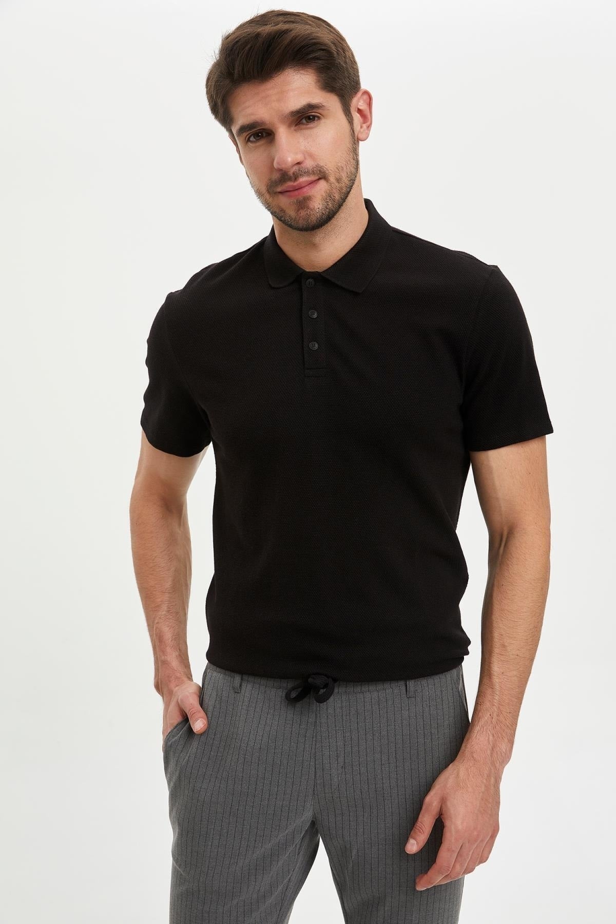 Slim Fit Polo Neck Basic Short Sleeve T-Shirt