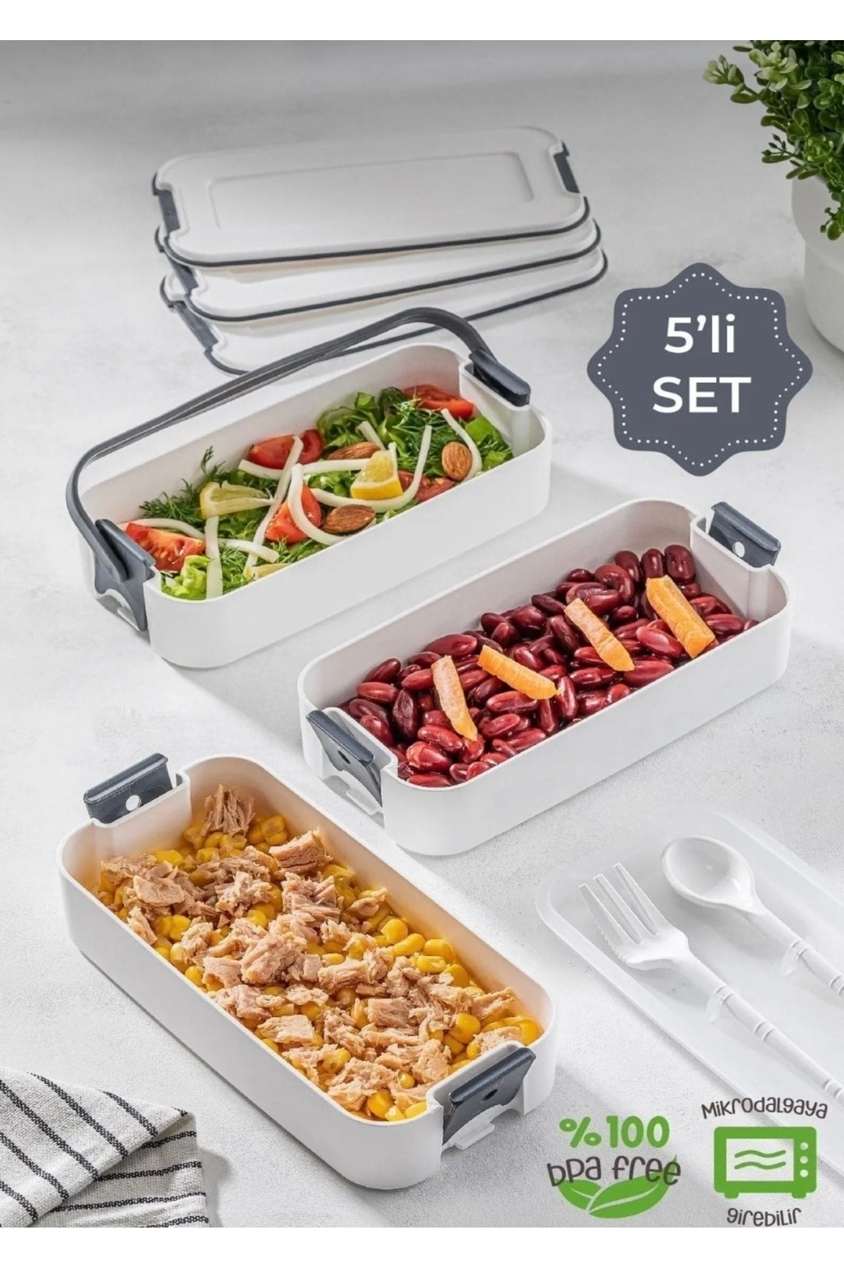 3 Layer Portable Lunch Box Diet Nutrition Storage Container with Fork and Spoon