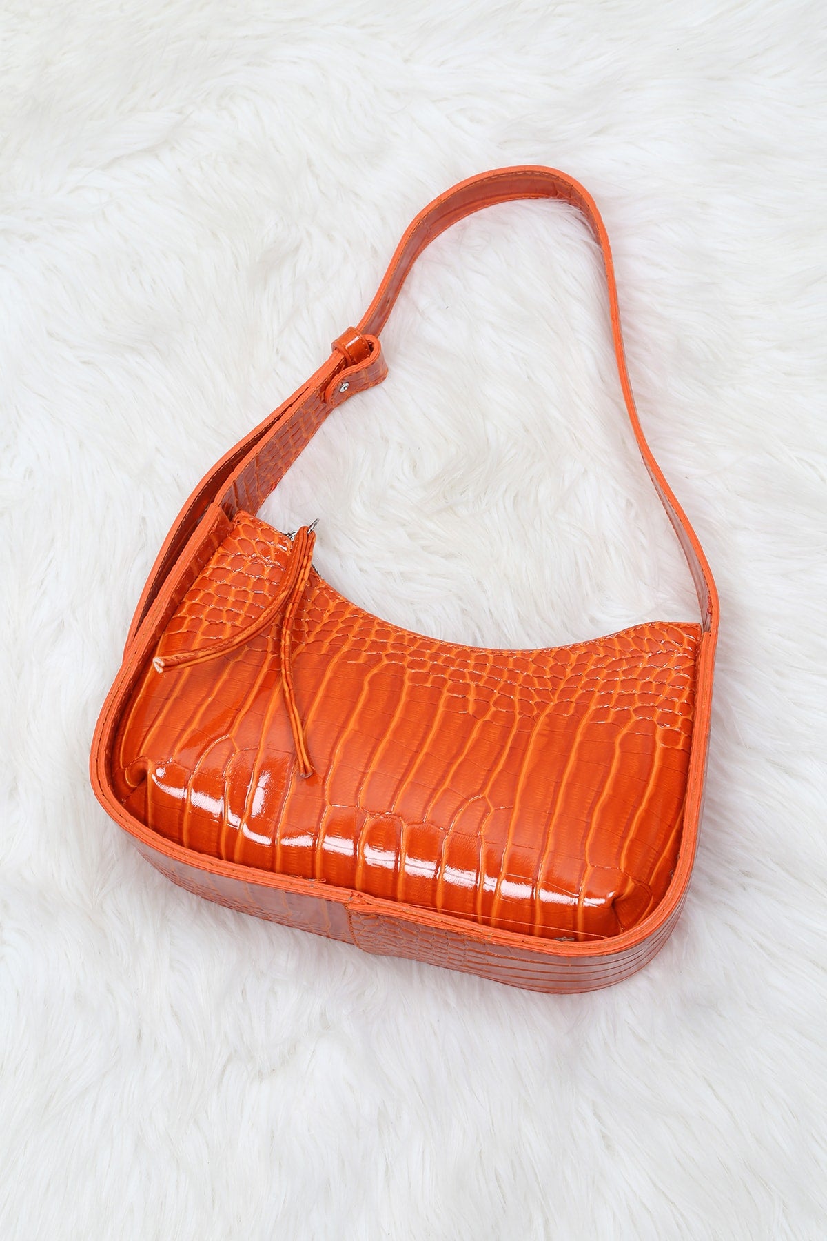 Women'S Crocodile Patterned Orange Baguette Bag