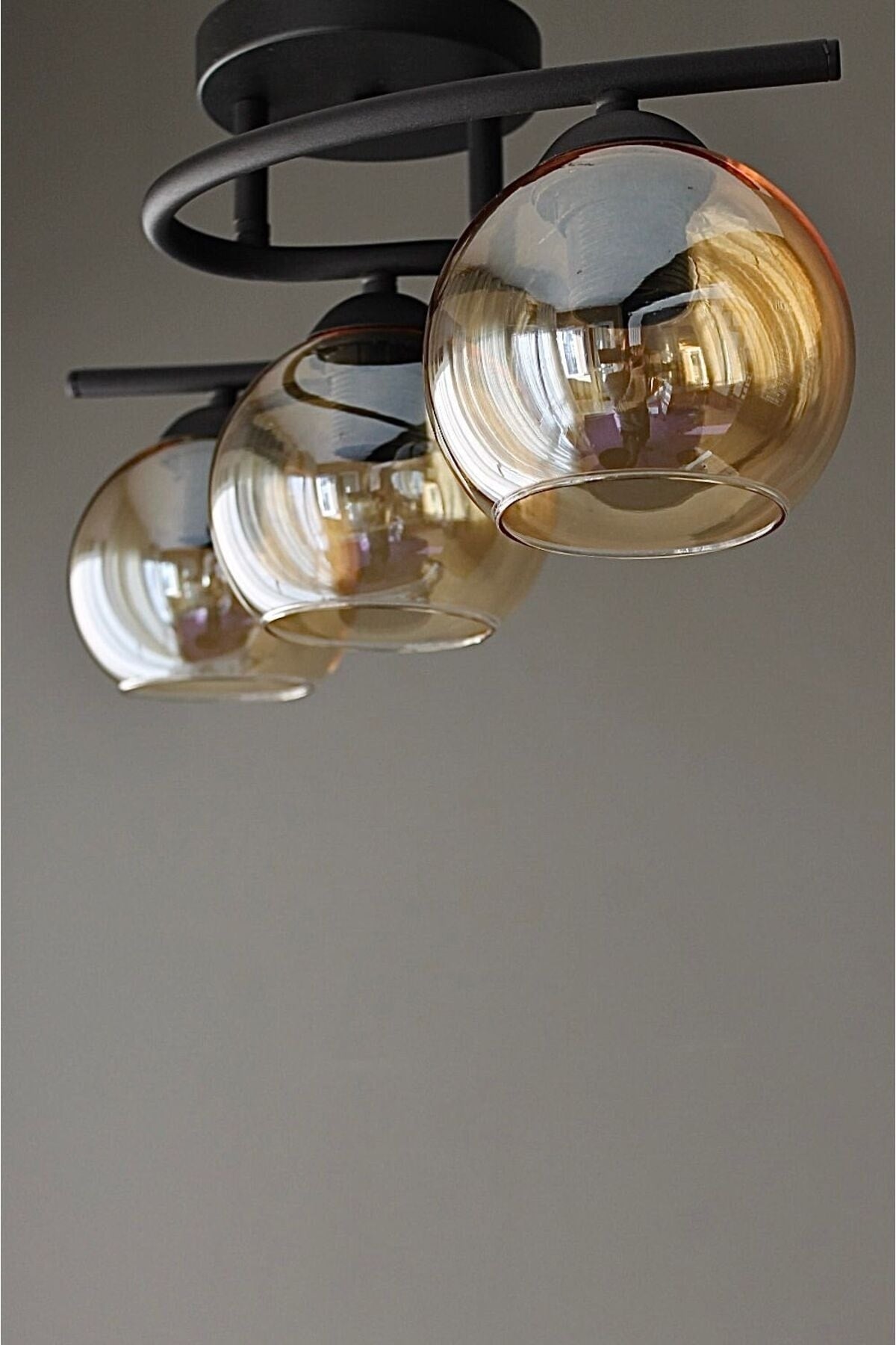 Lighting Modern Black Honey Glass Living Room Poyraz 3-Plus Chandelier