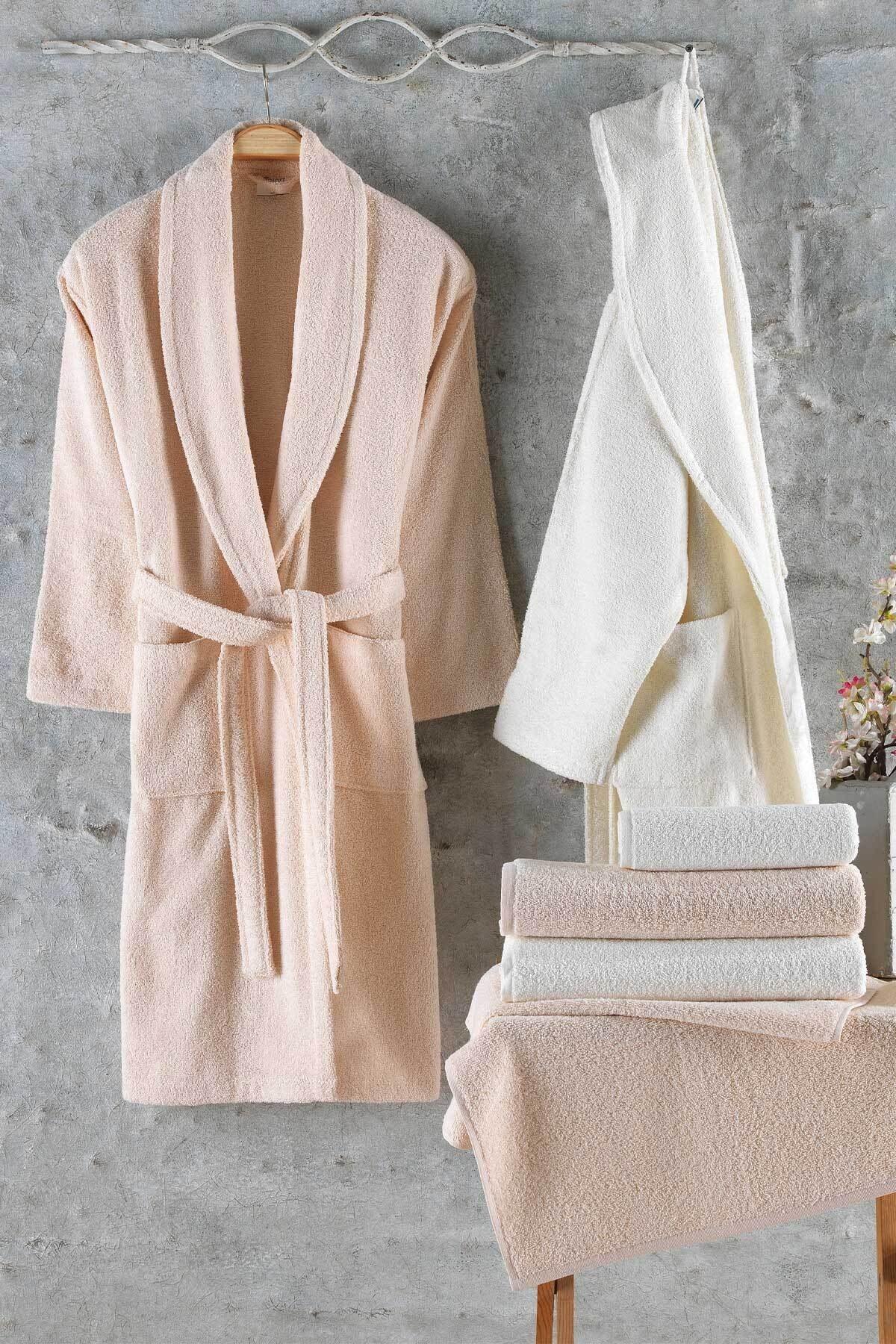 Bathrobe Family Set Cotton 6 Pieces Natural Cappuccino - Swordslife