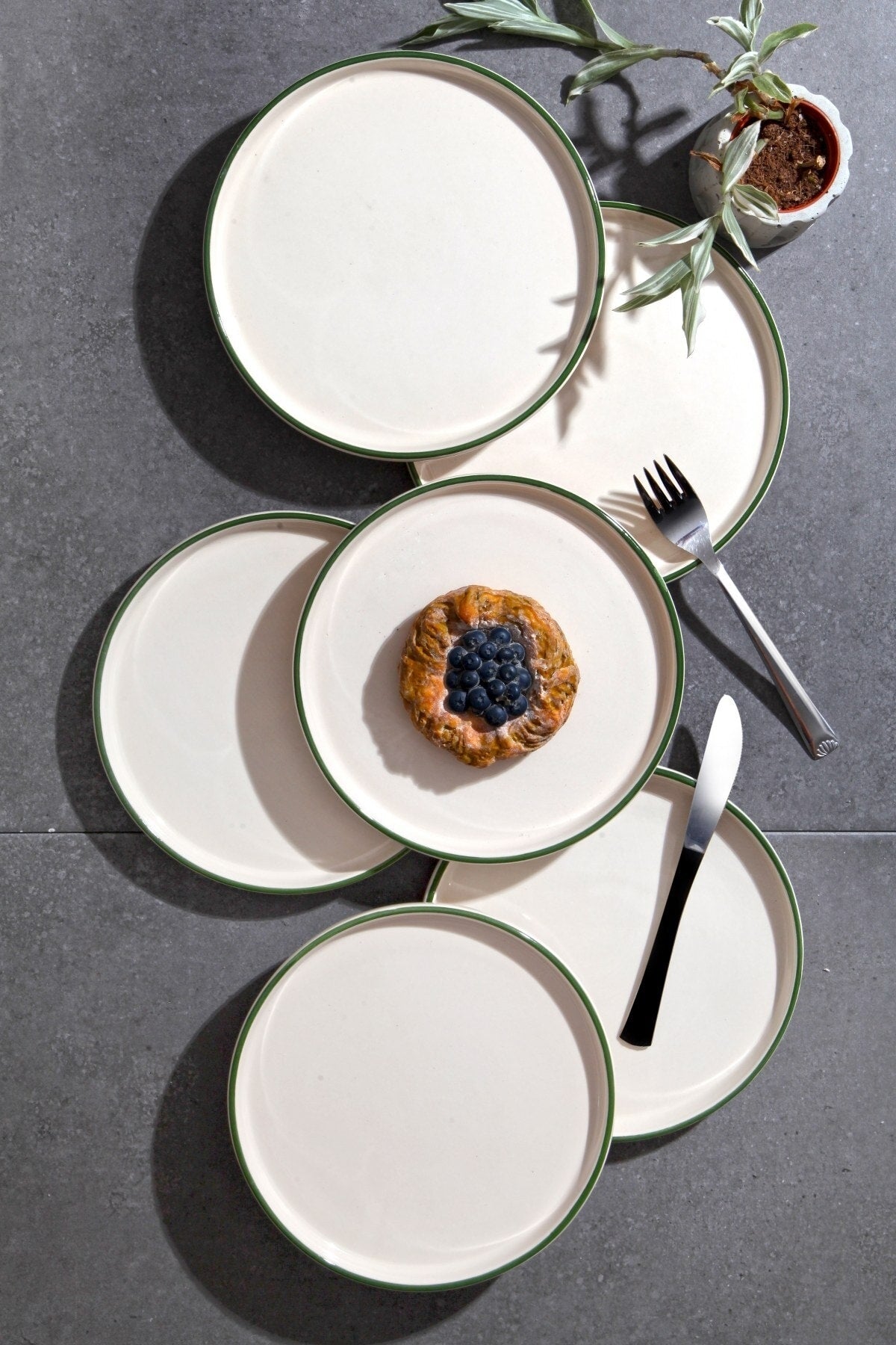 Set Of 6 Special Design Handmade 20Cm Stackable Flat Pattern Cake Plates - Dessert Plate Set