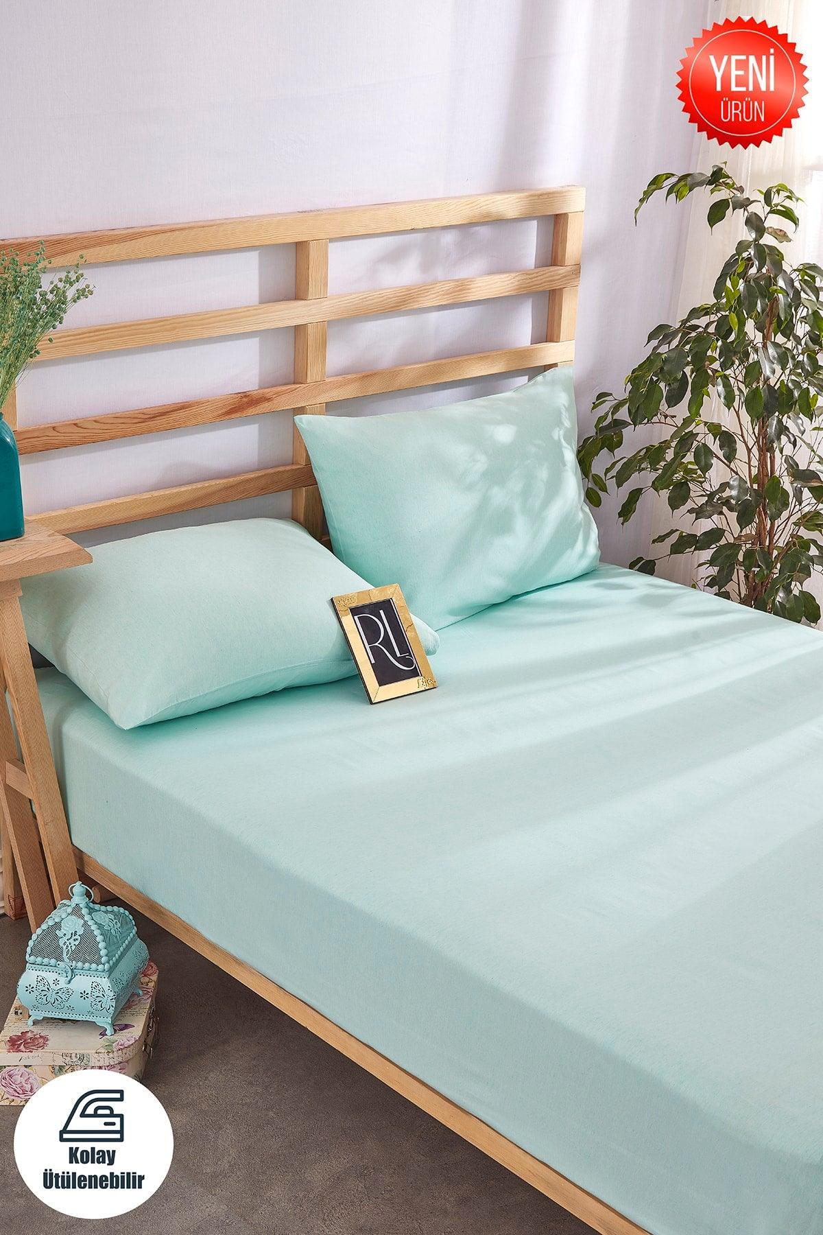 Mint Elastic Bed Sheet Set Solid Color Cotton-Pillow Cover Single-Double-Duvet Cover - Swordslife