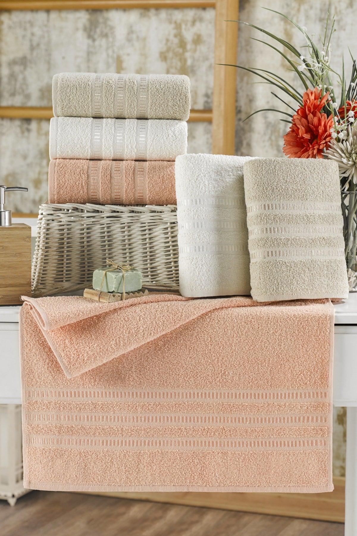 Soft Curl Border Flush Salmon Series 6 Towel Set 50x85 - Swordslife