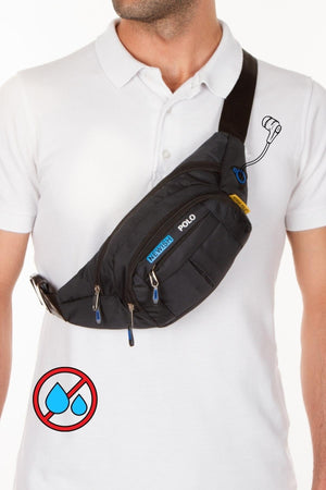 Waist And Shoulder Bag With Headphone Outlet Waterproof Black Freebag
