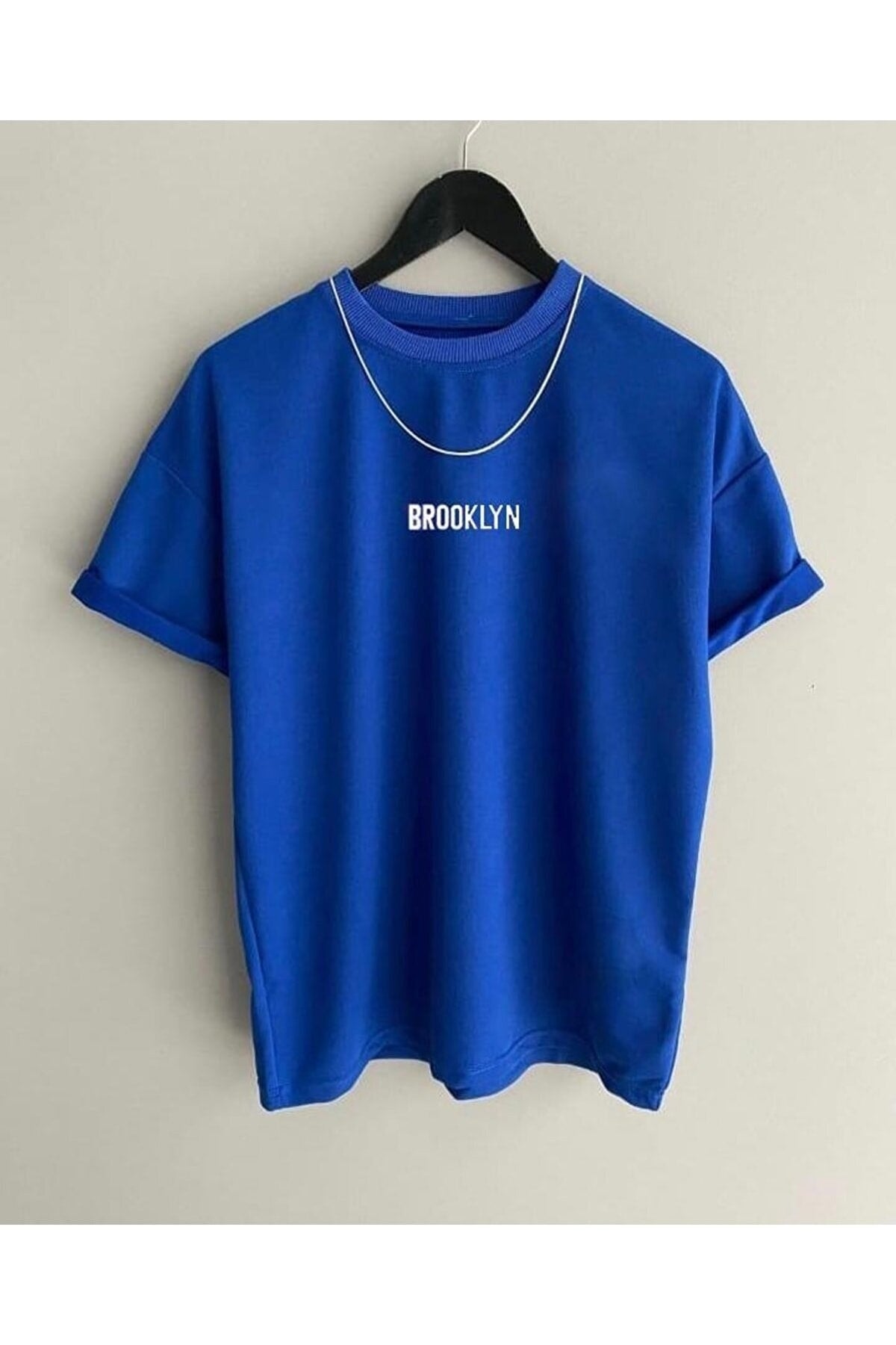 Black Street Men'S Blue Brooklyn Printed Oversize Crew Neck Short Sleeved Tshirt