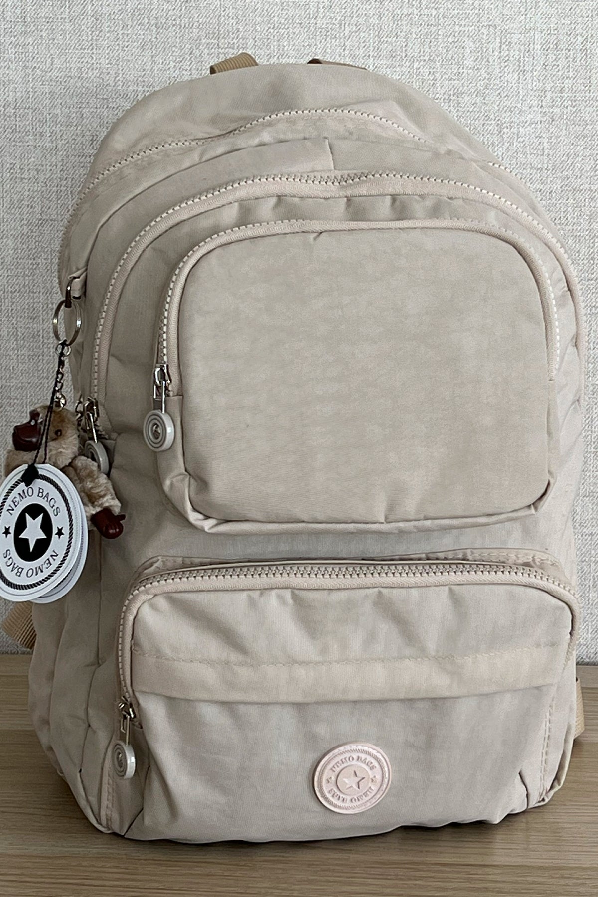 Fcstore Crinkle Fabric Waterproof Medium Size Beige Clinker Backpack/Laptop School Bag