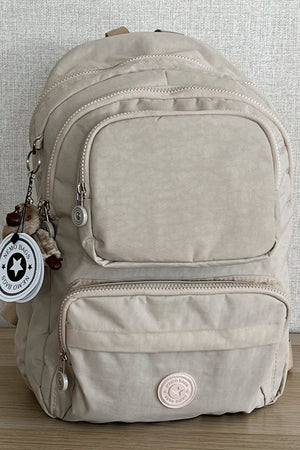 Fcstore Crinkle Fabric Waterproof Medium Size Beige Clinker Backpack/Laptop School Bag
