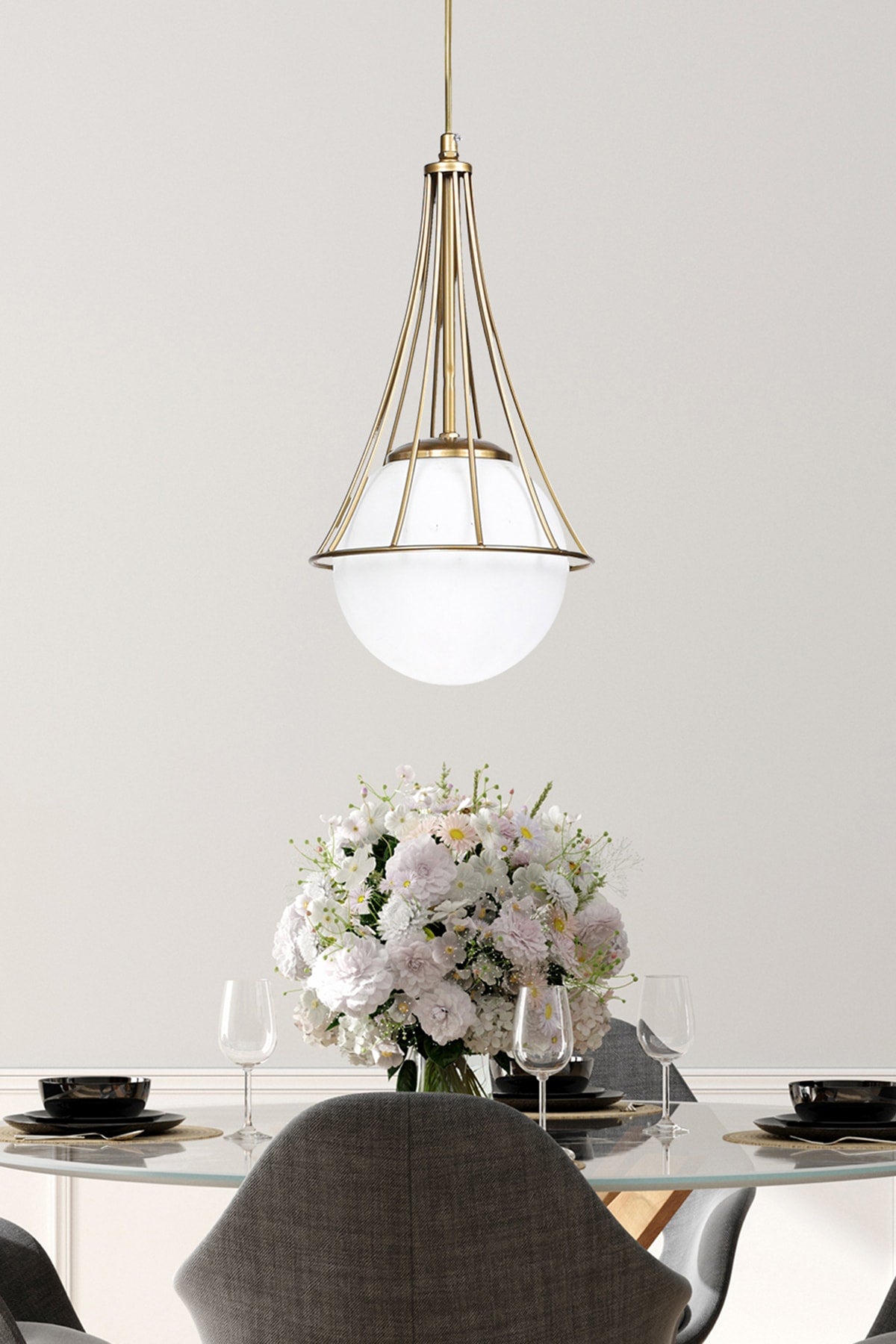 Lapis Single Antique-White Glop Glass Chandelier