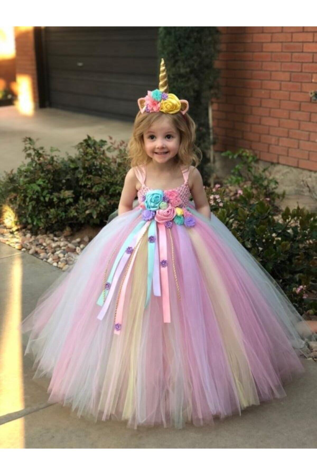 Girls Pink Unicorn Tutu Dress Unicorn Crown Special Design Birthday Hair Accessory