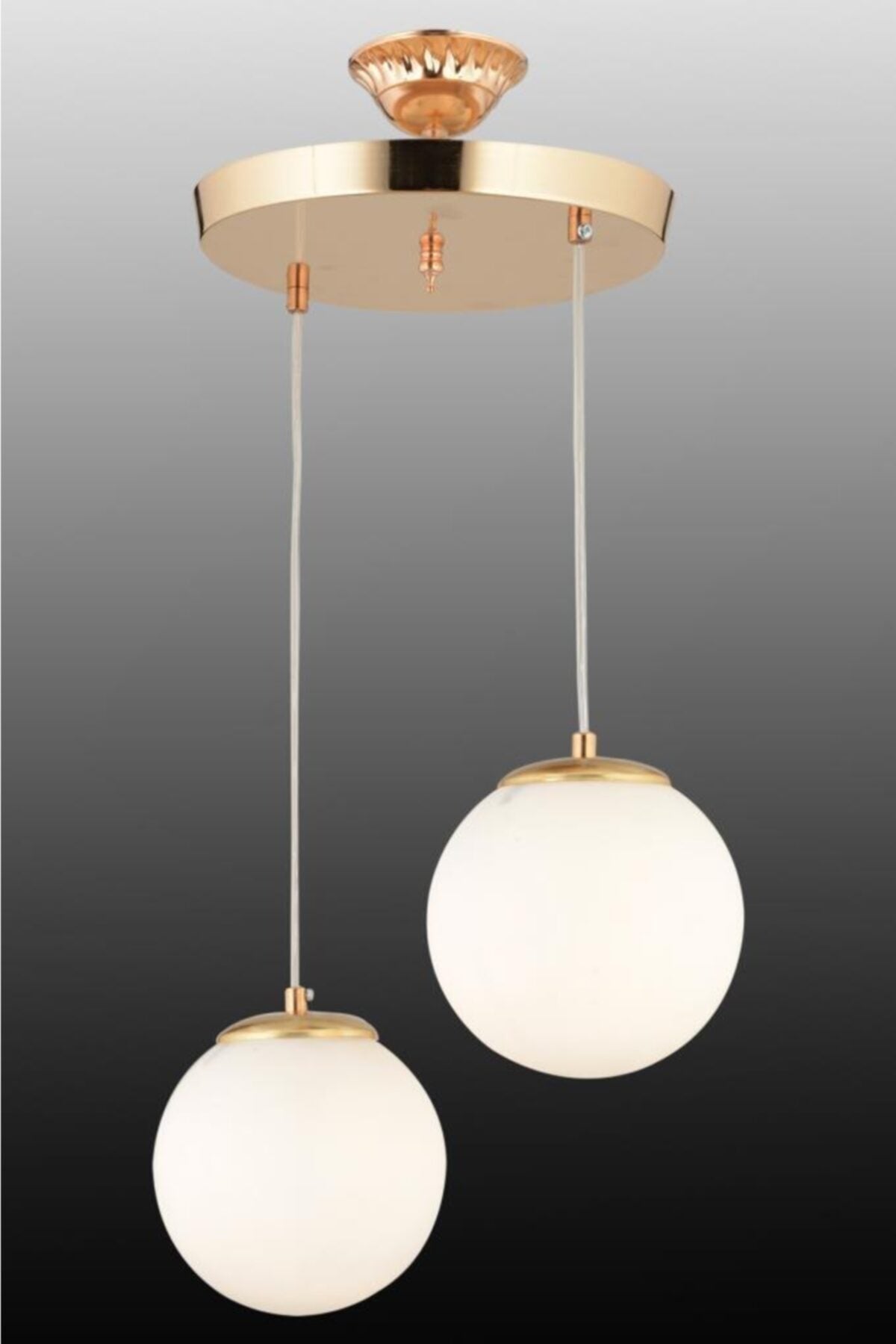 Pendant Lamp 2-Piece Gold White Globe Glass Chandelier