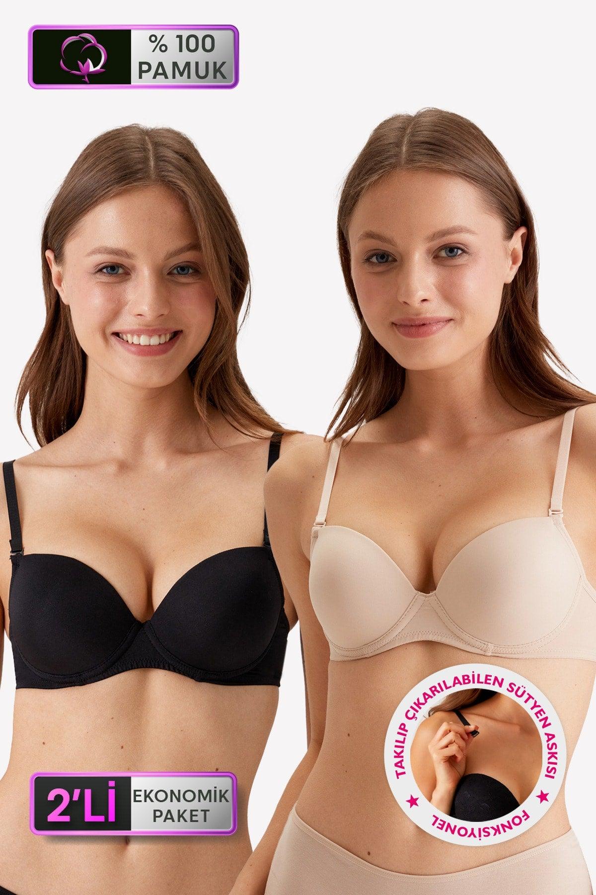 2 Pack Economical Black-skin 6403 Milan Push Up Padded Cotton T-shirt Bra Set - Swordslife