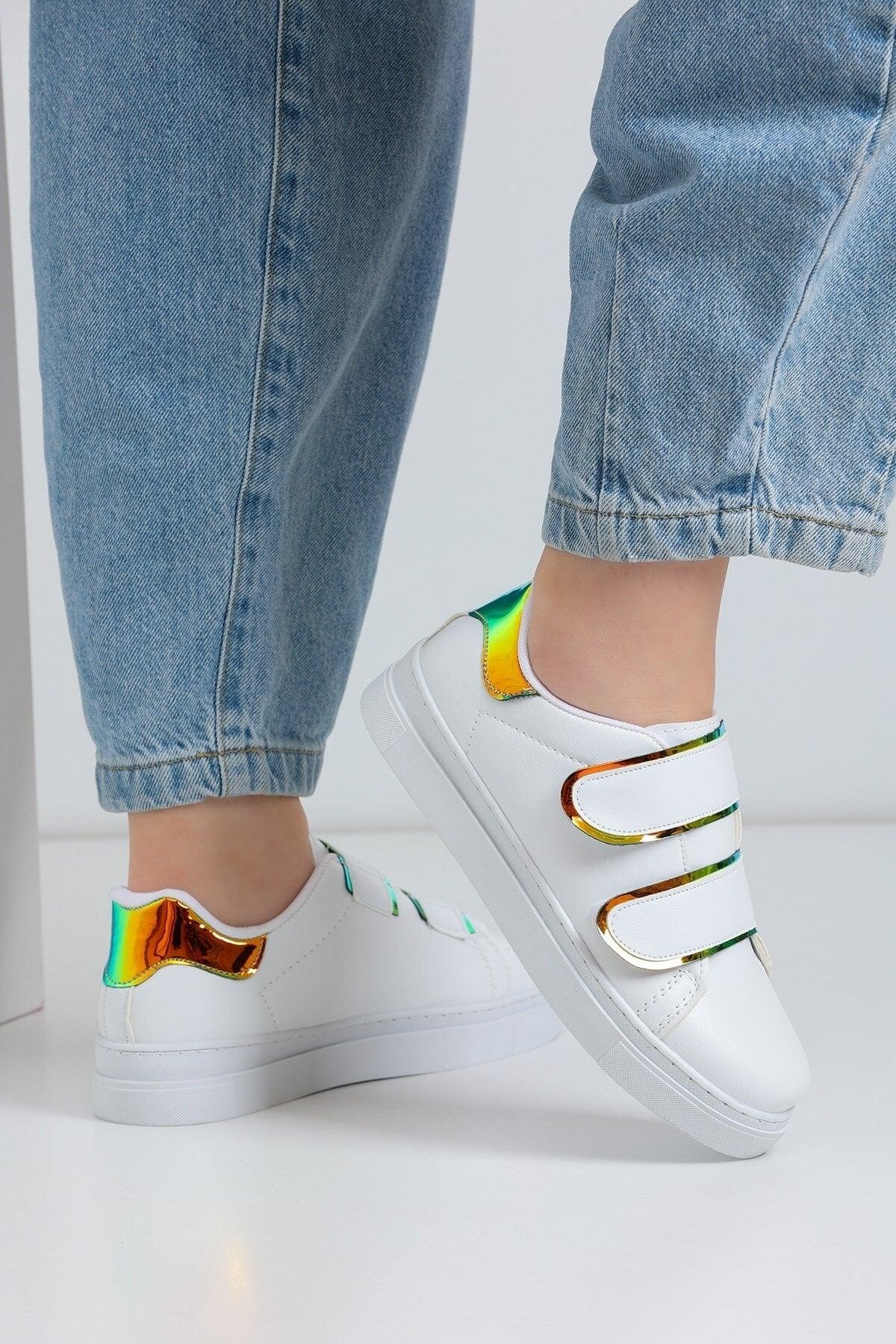 Unisex Hook and Loop Outdoor Sneaker Model - White - Hologram - Swordslife