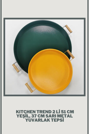 51 Cm Green 37 Cm Yellow 2 Liter Metal Round Tray Presentation Tray Tea Coffee Tray