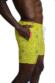 Men'S Patterned Yellow Sea Shorts