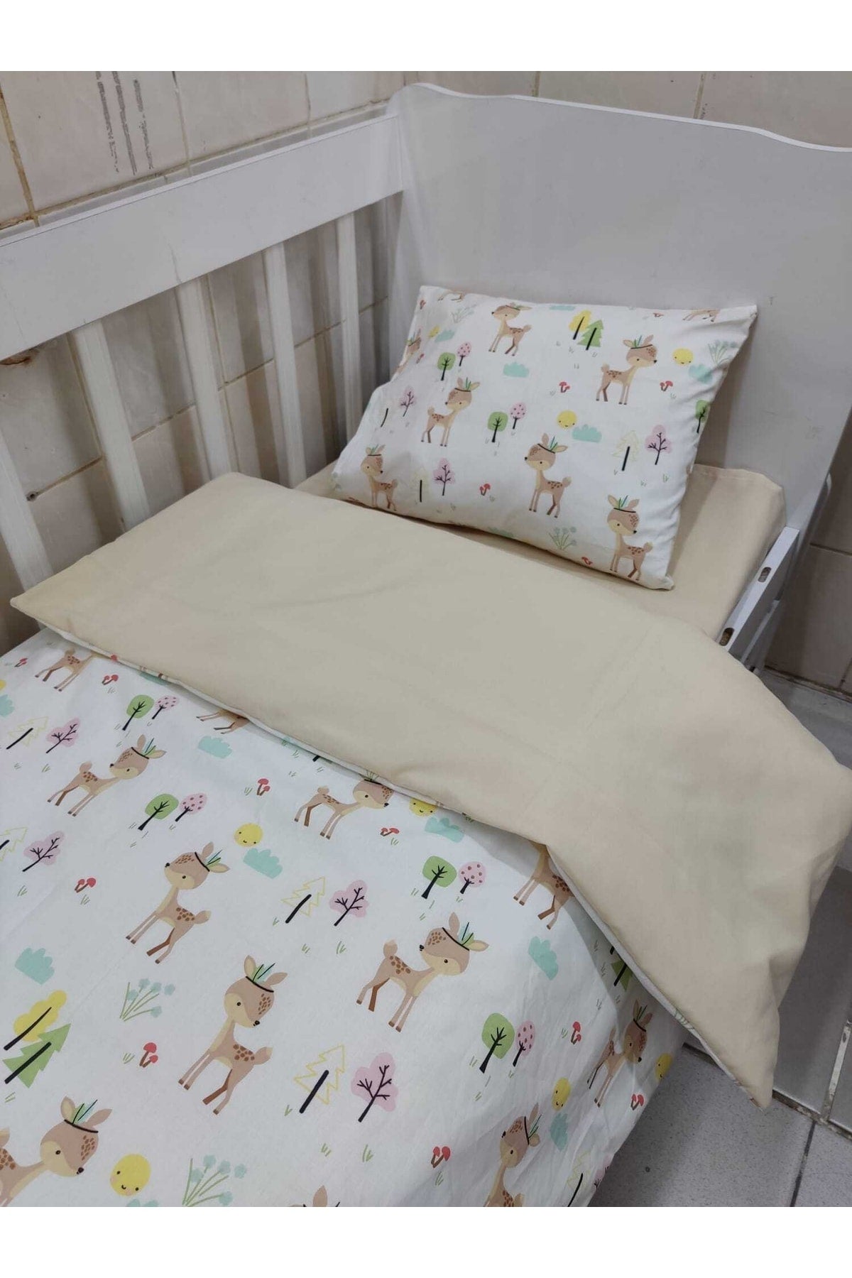 Cotton Baby Kids Duvet Cover Set 70X120 For Park Crib Roe Brown