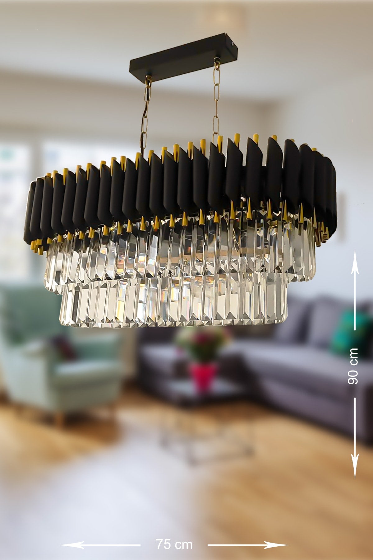 Palmira 75X35 Cm Crystal Stone Luxury Dining Table Chandelier Set Of 6 - (Black-Gold)