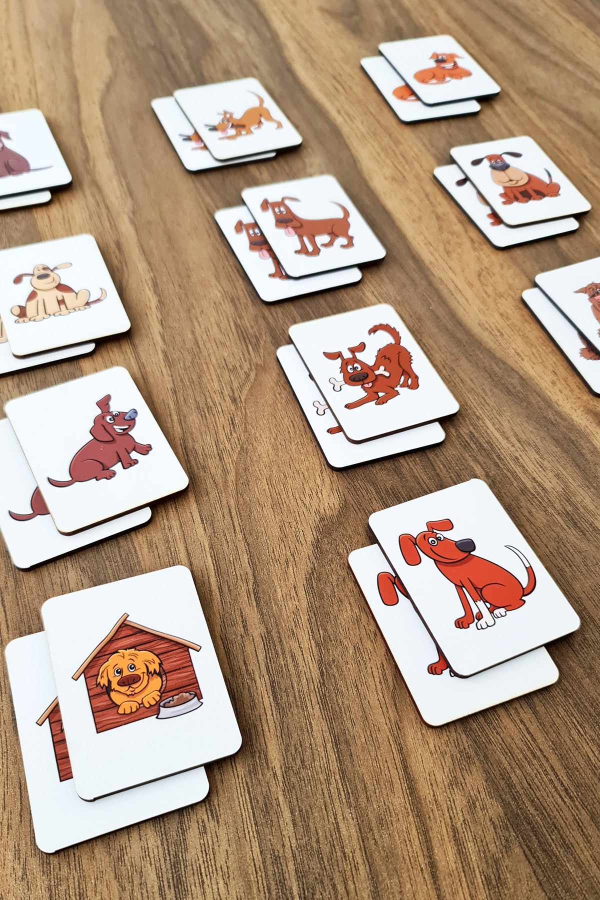 Wooden Dogs Brain Teaser Cards Matching Game Preschool Educational Material