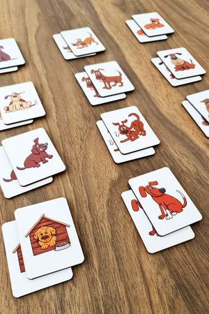 Wooden Dogs Brain Teaser Cards Matching Game Preschool Educational Material