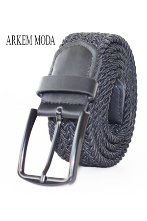 Braided Elastic Black Men'S Sport Jeans Men'S Belt 3,5 Cm