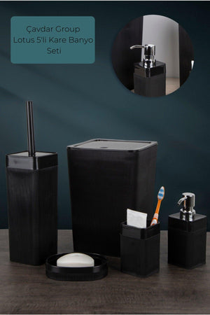 Lotus 5 Square Bathroom Set Luxury Bathroom Set 5 Pieces Dustbin Brush Soap Dispenser Toothbrush Holder - Swordslife