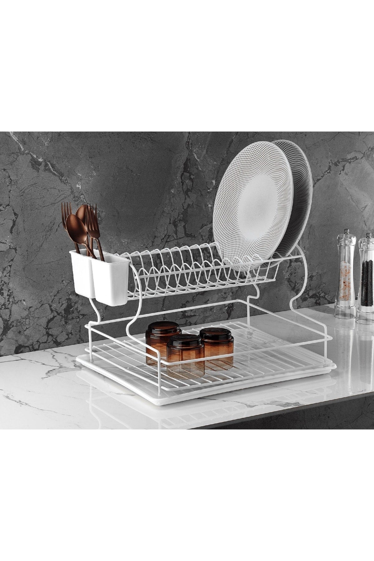 Lifetime Stainless Dish Rack Dish Basket Double Plate Rack Thermo Plastic Coating White