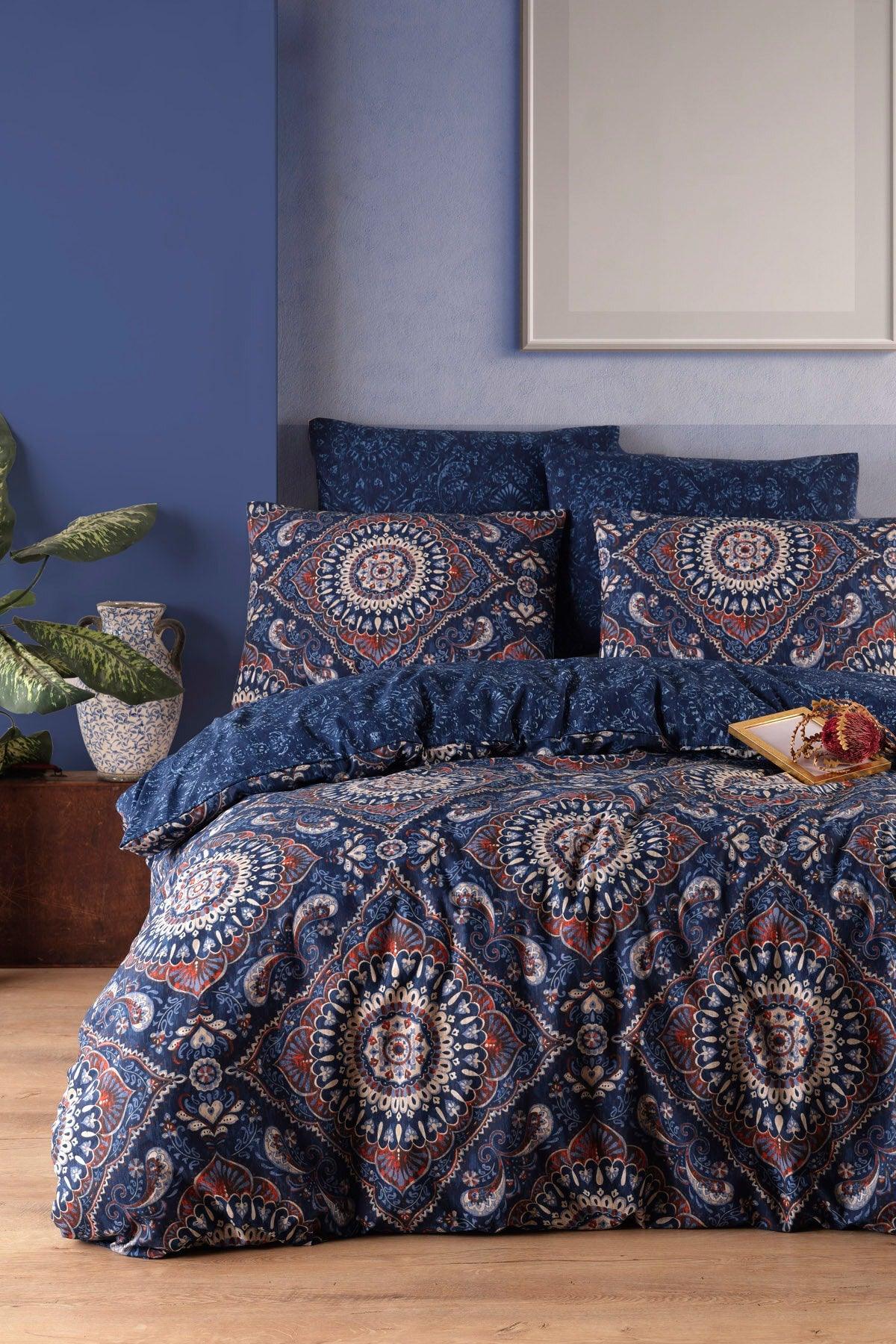 Easy to Iron Duvet Cover Set Double Foil Navy Blue - Swordslife