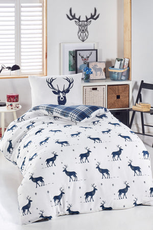 Junior Duvet Cover Set Single Deer Navy Blue