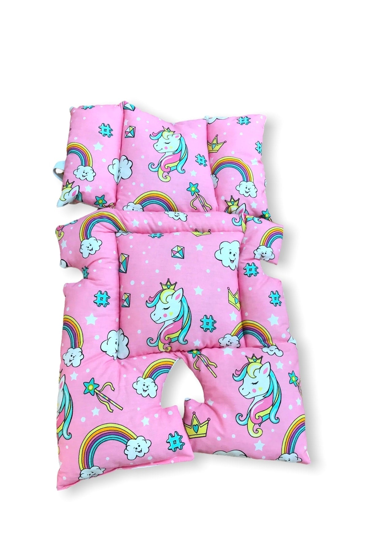 Baby Stroller And Car Seat Cushion With Waist Support Pink Unicorn Pink Star