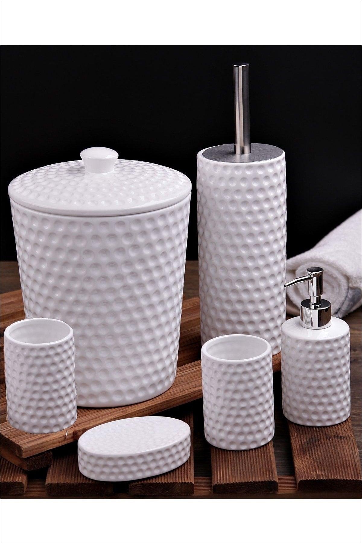 6 Pieces Ceramic Bathroom Set with Dustbin - Swordslife