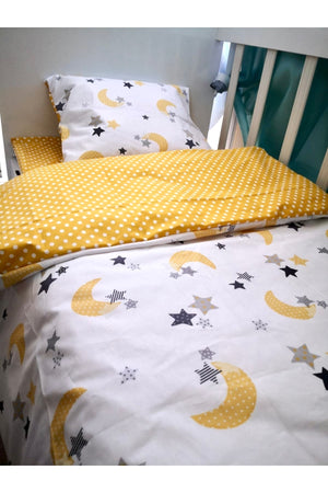 Baby Kids Duvet Cover Set 70X110 For Park Crib Yellow Moon Star Yellow Polka Dot
