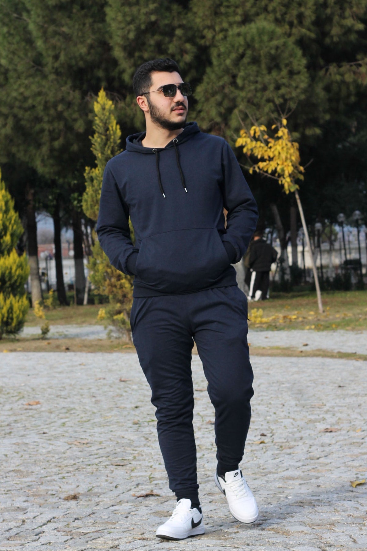 Hooded Kangaroo Pocket Cotton Men'S Tracksuit Set