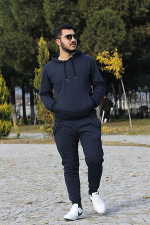 Hooded Kangaroo Pocket Cotton Men'S Tracksuit Set