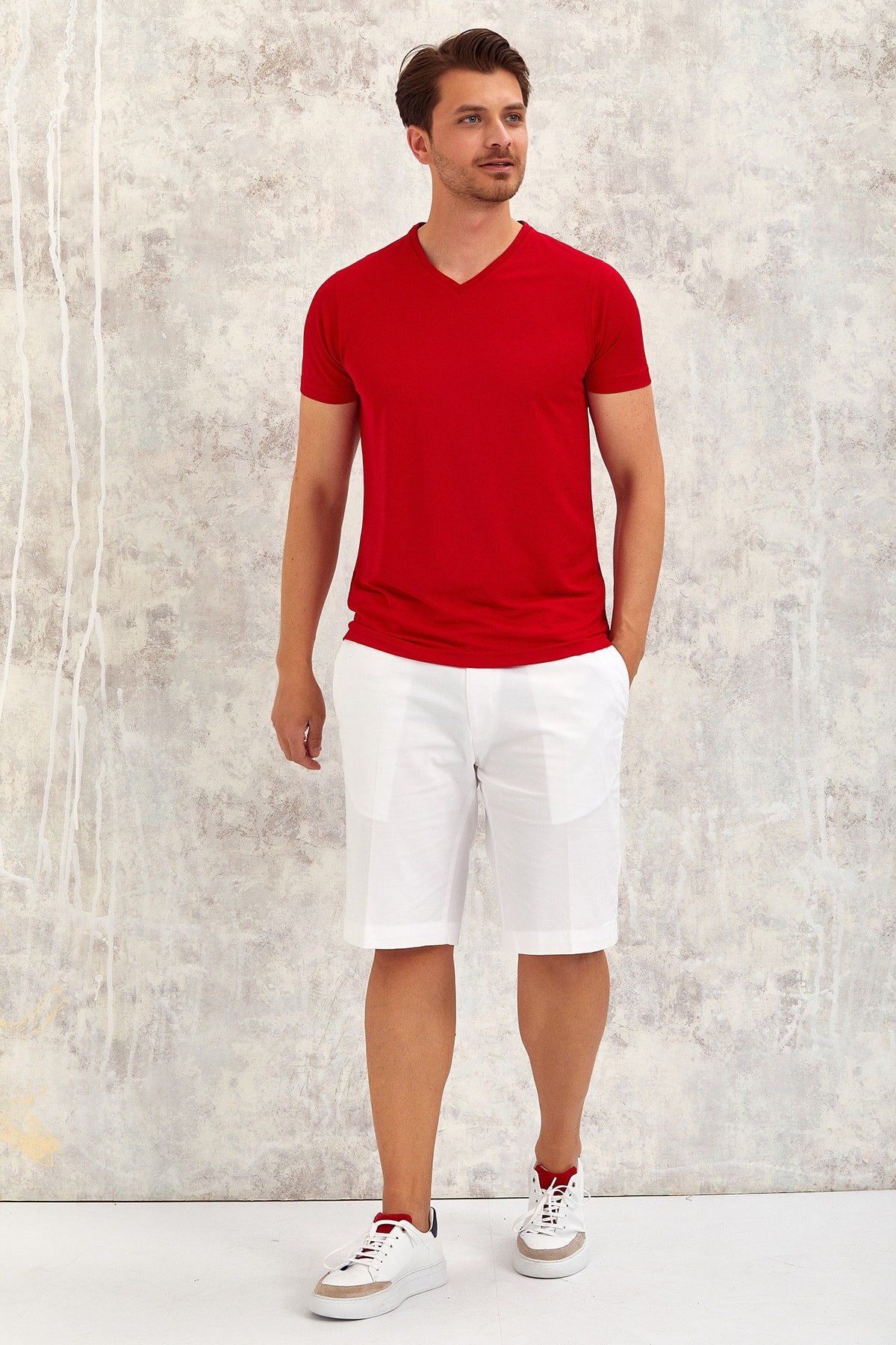 Gimaldo Men'S V-Neck T-Shirt - Red