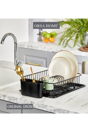088 Matte Black Modern Oval Dish Rack With Plate And Tray
