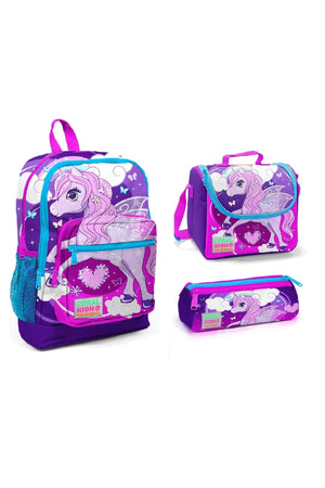 Kids Four Compartment Purple Blue Unicorn 3 Pcs School Bag Set