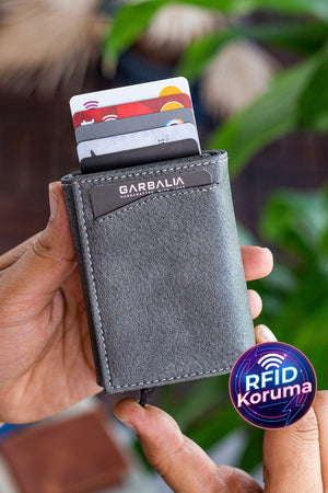 Gray Card Holder Wallet With Lyons Mechanism
