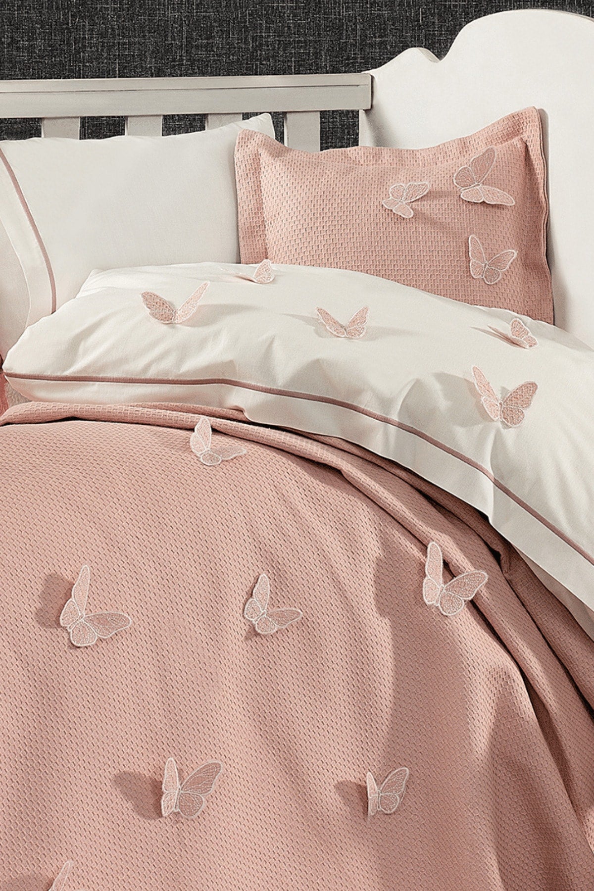 5 Pieces 100% Cotton 3D Butterfly Pattern Baby Duvet Cover Set Pink