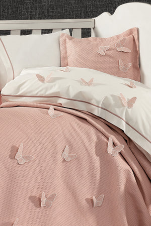 5 Pieces 100% Cotton 3D Butterfly Pattern Baby Duvet Cover Set Pink