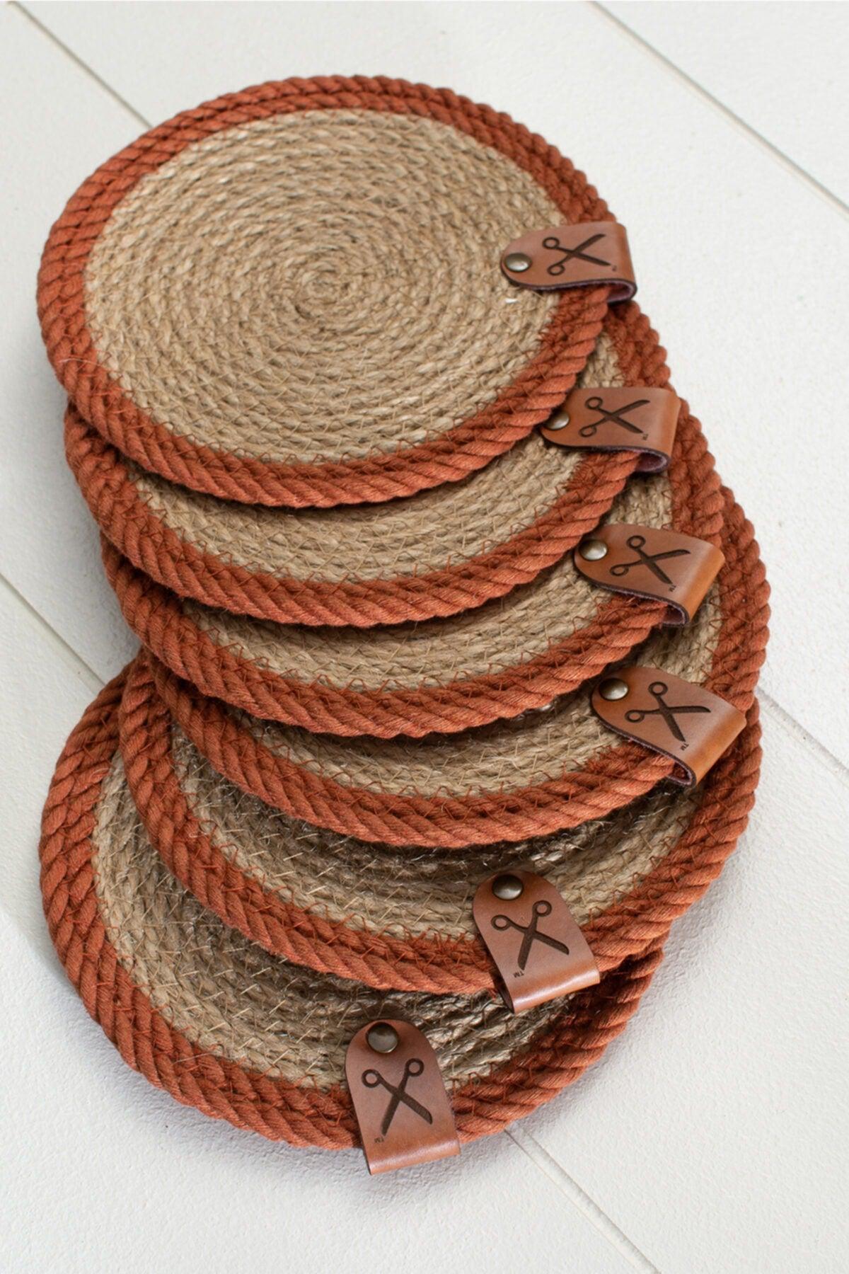 6 Pieces 13cm Cinnamon Stripe Jute Straw Weave Coaster Presentation Set - Swordslife