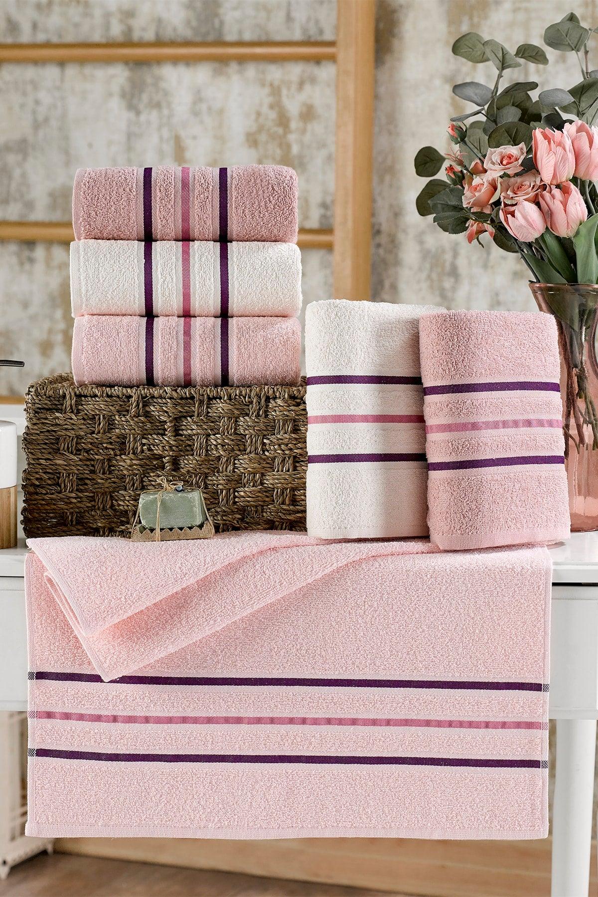 Lia Border Powder Series 6 Towel Set 50x85 - Swordslife